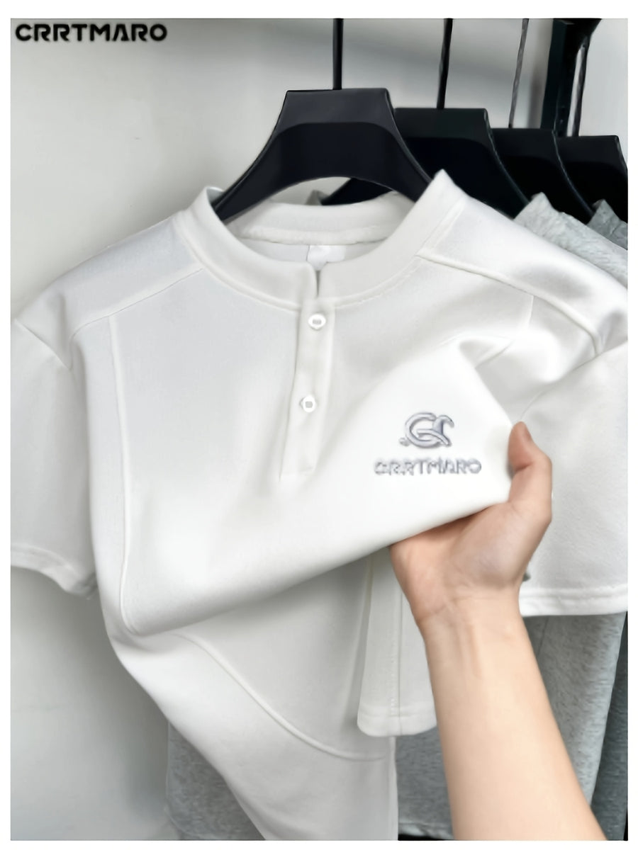 Carterma CRRTMARO Men's Classic Short Sleeve Polo Collar Solid Color Casual T-Shirt, Outdoor Casual Men's Apparel, Yimai - White
