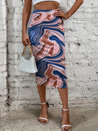 Elegant Graffiti Print Hip Skirt, Spring And Summer Casual Slim Skirt, Women'S Clothing - Khaki