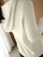Autumn Winter Women'S Fashion Ribbed Cloud Plush Casual Hoodie - White