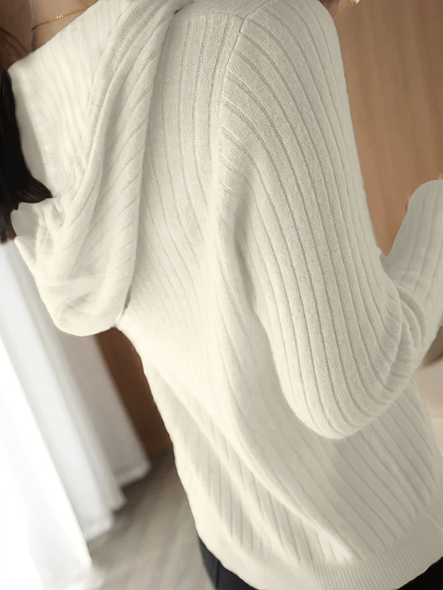 Autumn Winter Women'S Fashion Ribbed Cloud Plush Casual Hoodie - White