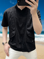Men'S Light Luxury Shirt, Men'S Designer Style Blouse, Summer Short Sleeve Shirt, Men'S Top - 10213 Gentlemen-A708 Black