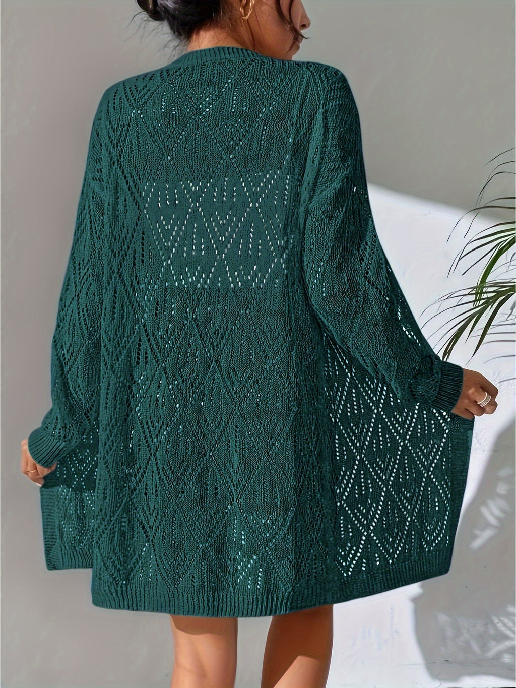 Full Hollow Shoulder Long Open Shirt - Dark Green