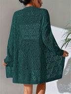 Full Hollow Shoulder Long Open Shirt - Dark Green
