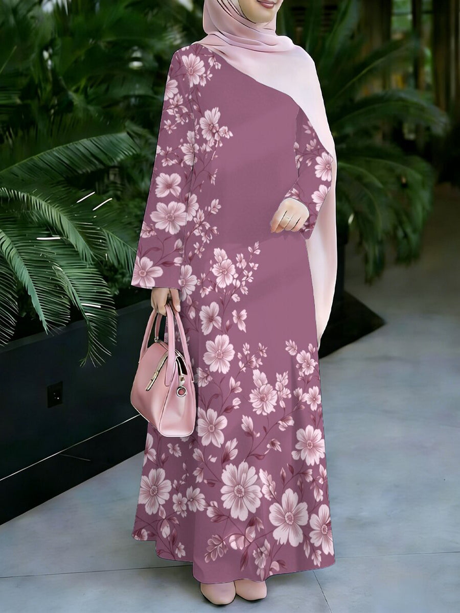 Muslim Women's Long Dress, Middle Eastern Traditional Cultural Clothing with Digital Print, Digital Print Excludes Headscarf Accessory - Mixed colors