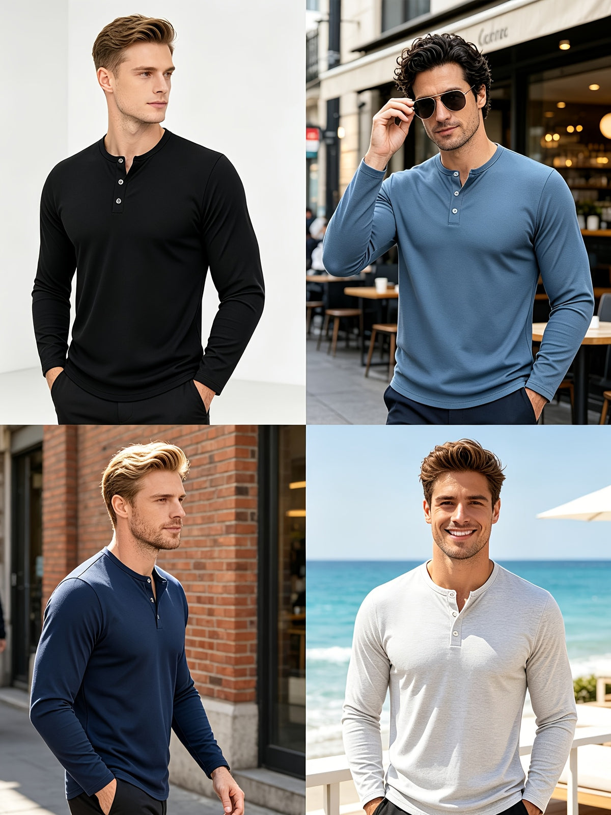 2pcs Men's Casual Versatile Henry Long Sleeved Clothing, Simple and Versatile, Comfortable and Breathable Fabric, Plus Size Men's Clothing, Suitable for Daily Commuting Men's Clothing. - Black+gray