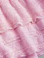 2026 New Vintage Ruffle Lace High-Waist Hip-Covering Double-Layer Flounce Mini Skirt - Pink