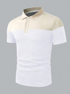 Men'S Casual New POLO Shirt, Soft Textured Fabric, Patchwork Details, Outdoor Casual Business Breathable Short-Sleeve Polo Shirt Golf Shirt - Apricot White