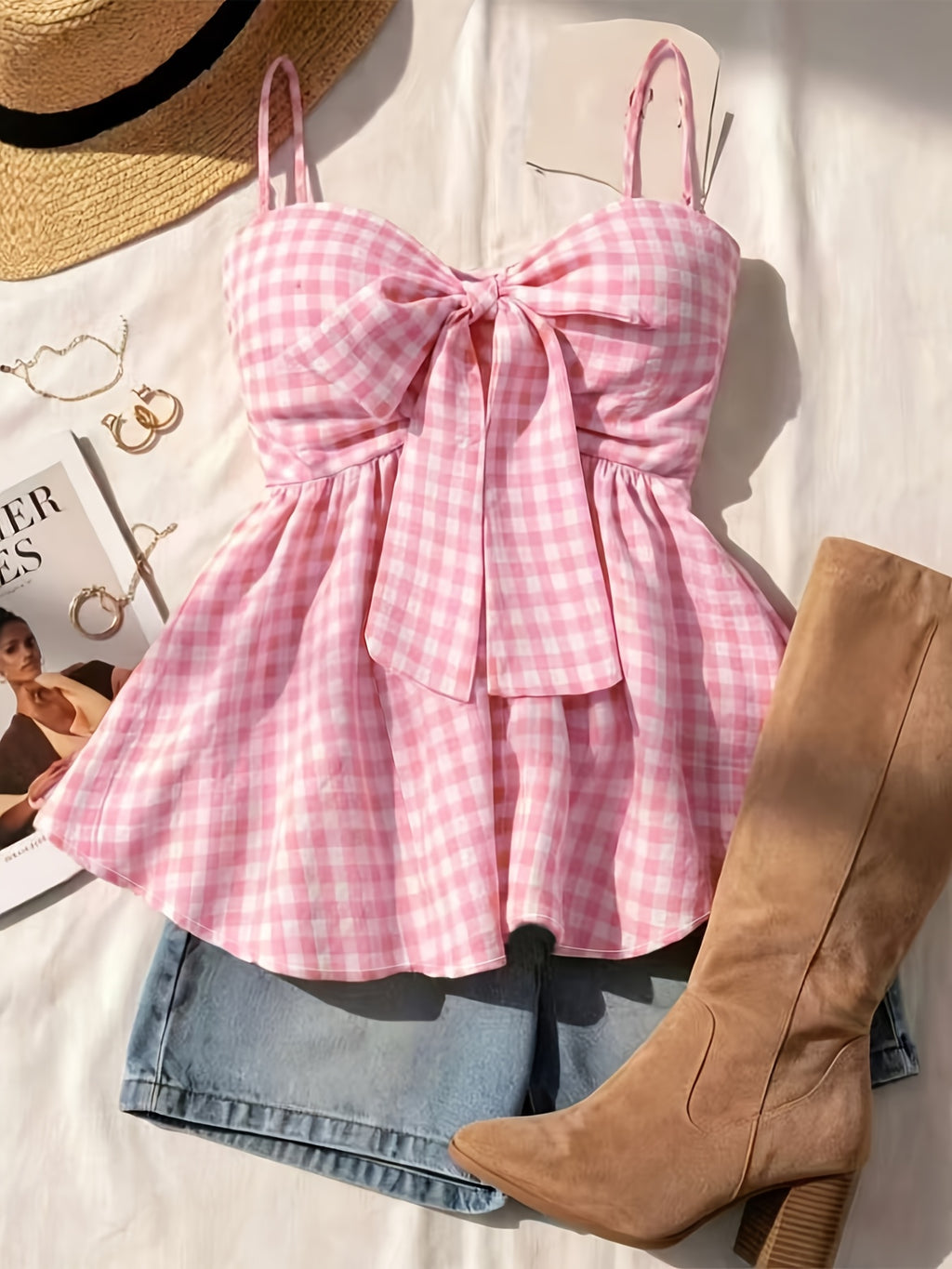 Elegant Women's Summer Plaid Camisole Tank Top, Suitable for Vacations, Graduation Ceremonies, Weddings, Back-to, Vintage-style Events, Parties, Luncheons, and Other Occasions. Creates a Cute and Casual Summer Vibe with a Sweet, Romantic Country - Mixed colors