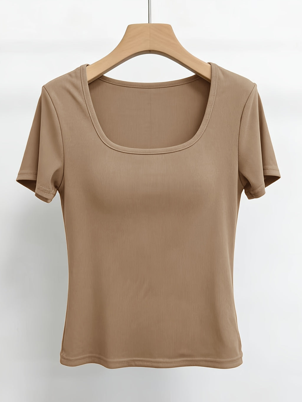 Women'S Short-Sleeve U-Neck T-Shirt for Summer, Stylish And Fitted Base Layer - Khaki
