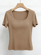 Women'S Short-Sleeve U-Neck T-Shirt for Summer, Stylish And Fitted Base Layer - Khaki