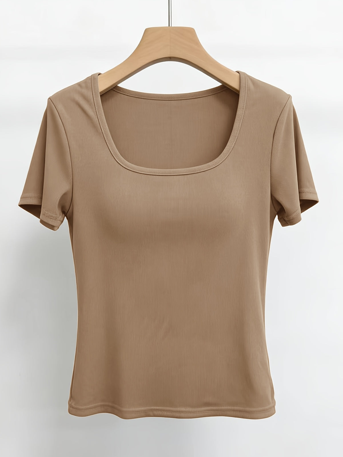 Women'S Short-Sleeve U-Neck T-Shirt for Summer, Stylish And Fitted Base Layer - Khaki