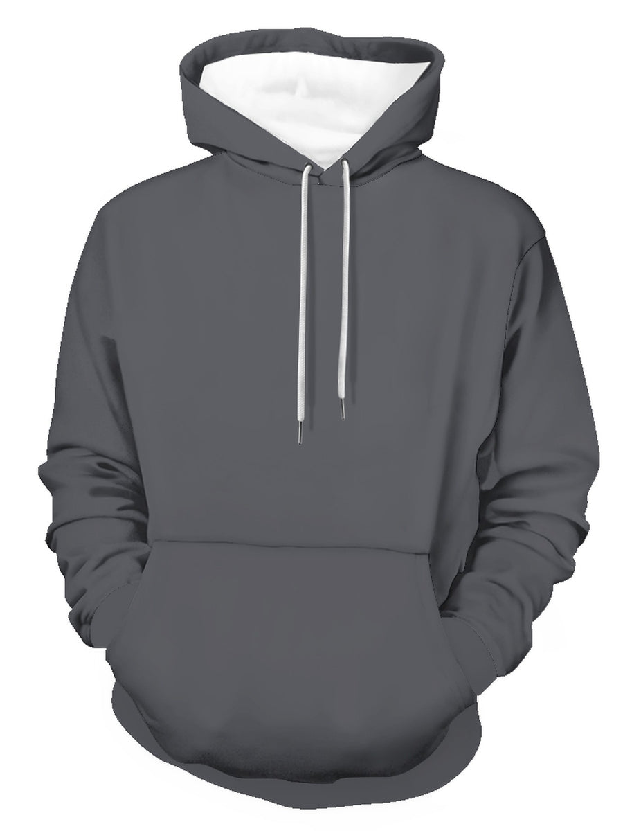 Men's Long Sleeve Pullover Hoodie, Solid Dark Gray, Regular Fit, Drawstring Hood, Ribbed Cuffs and Hem, Front Pocket, Polyester, Casual, for Daily Wear Weekend Leisure, Spring and Autumn - Mixed colors