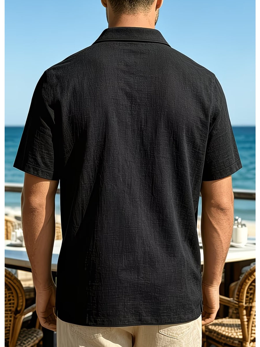 Men'S Short-Sleeve Polo Shirt, Classic Collar Loose Top, Suitable for Beach Outings, Daily Commute, And Casual Business - Black