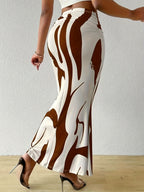 Elegant Spring And Summer New Zebra Pattern High-Waisted Fishtail Pencil Long Skirt - Coffee Brown