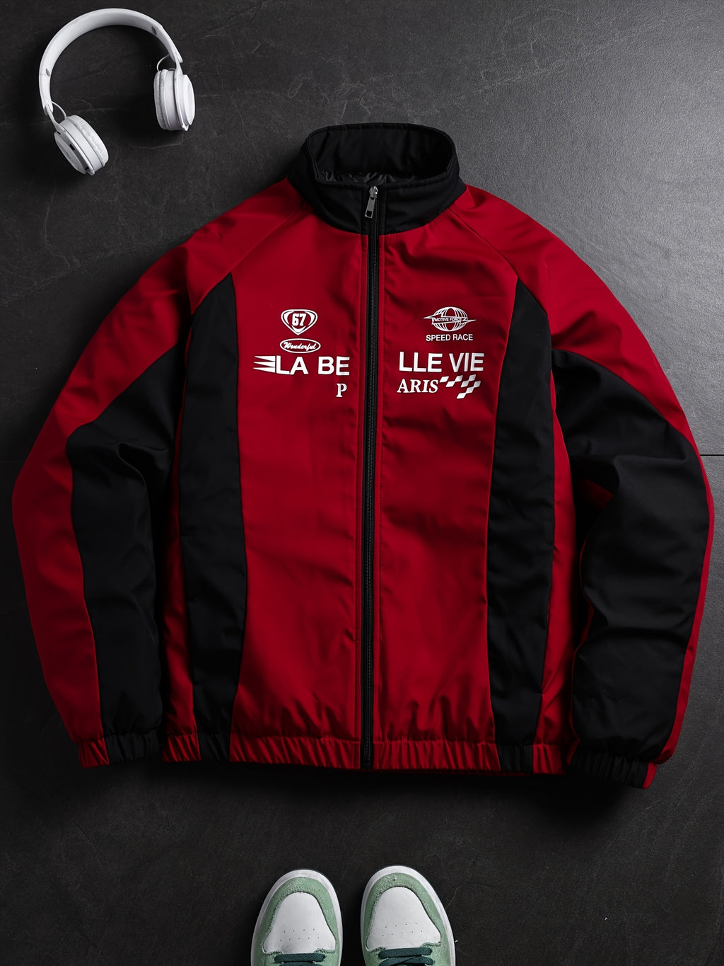 2026 Autumn/Winter New Men'S Color-Blocked Retro Stand-Up Collar Jacket Letter Street Trendy Jacket Regular Edition Fashionable Dressing Suitable for Multiple Scenarios Versatile Single Item - Red