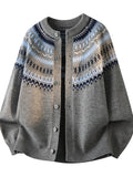 Du Jing Lan OBM 1pc Autumn/Winter New Arrival Men's Knitted Cardigan, Old Money Style Contrast Color Single-Breasted Button Closure Crew Neck Open Front Knitted Cardigan, Men's Business Casual Fashion Open Front Knitted Cardigan Top - Grey