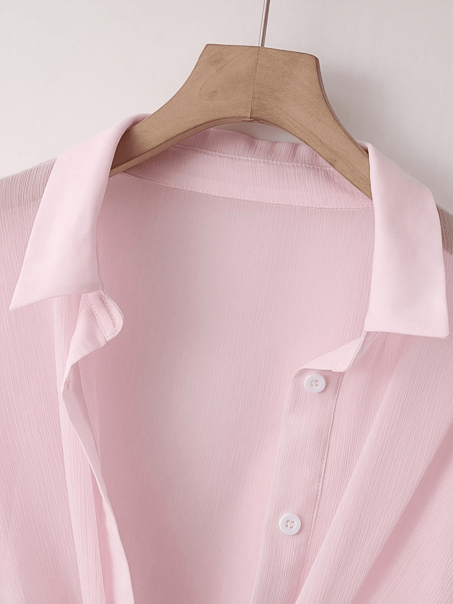 New Batwing Cardigan Short Casual Chiffon Shawl, Sunscreen Breathable Solid Color Women'S Shirt - Pink Color