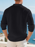 Men'S Textured Collar Button Polo Shirt, Regular Breathable Casual Outdoor Sports Versatile Top, 2pcs Set - Khaki + Black