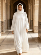 1pc (Headscarf Not Included) Elegant Holiday Style Loose Wrinkled Versatile Solid Color Suitable for Daily Wear Comfortable Casual Loose Comfortable Women'S Abaya Dress. Abayas for Women Muslim Long Dresses for Women Abaya Damen Ladies Abaya Robe Ma - White