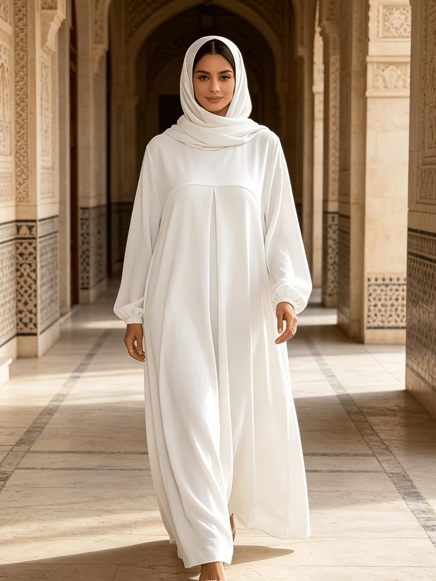 1pc (Headscarf Not Included) Elegant Holiday Style Loose Wrinkled Versatile Solid Color Suitable for Daily Wear Comfortable Casual Loose Comfortable Women'S Abaya Dress. Abayas for Women Muslim Long Dresses for Women Abaya Damen Ladies Abaya Robe Ma - White