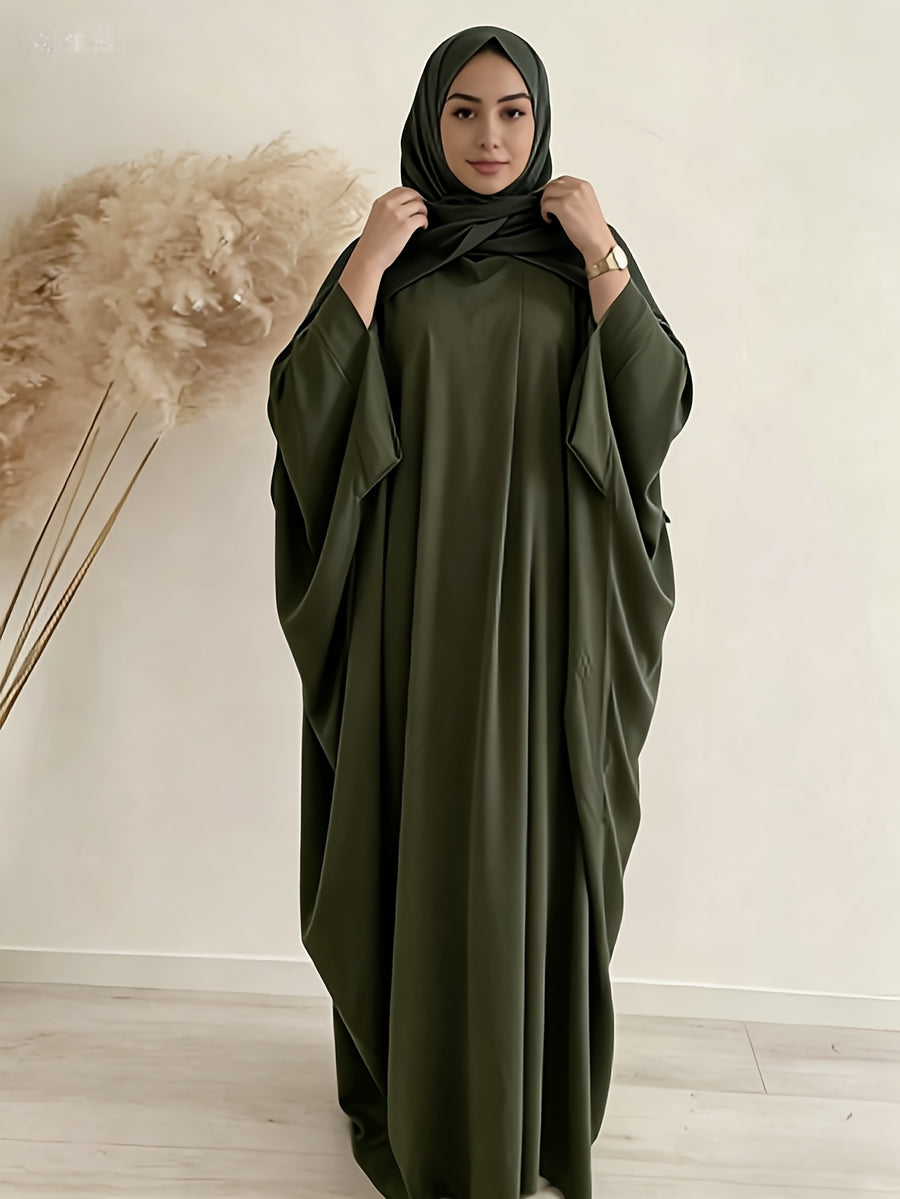 1pc (Headscarf Not Included) Elegant Vacation Fashion Wide Sleeve Solid Color Easy Breathable Comfortable No Scarf Women'S Abaya Casual Dress. Abaya, Muslim Clothing, Women'S Abayas, Muslim Robe, Elegant Abaya, Women'S Muslim Clothing, Chic Robe - Olive Green