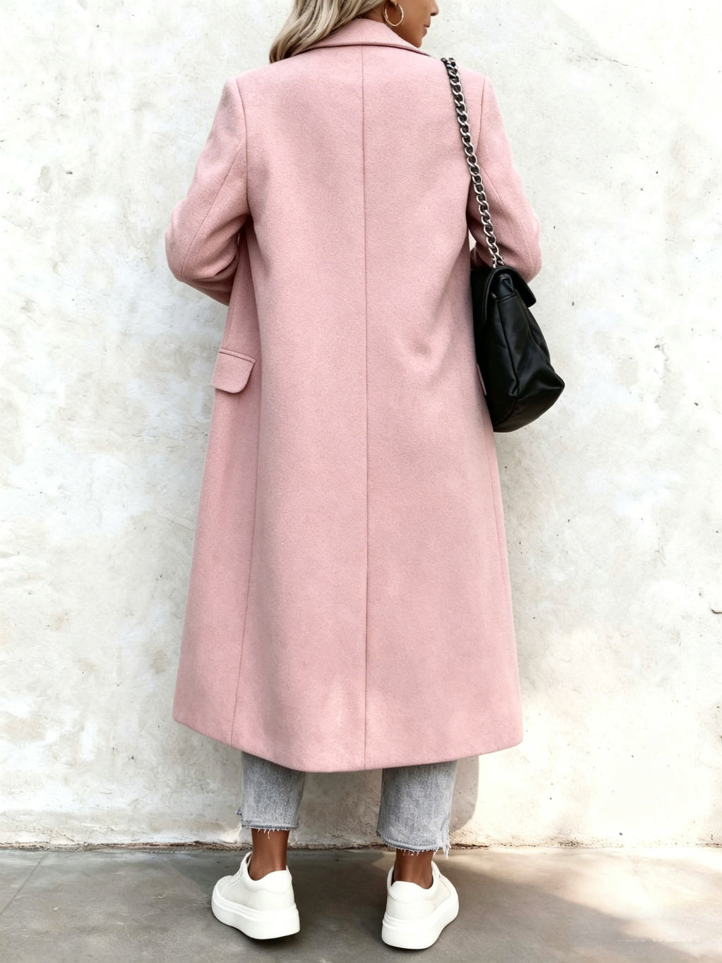 Over-The-Knee Long Premium Design Style Long Sleeve Trench Coat Women'S New Suit Collar Double-Breasted Casual Coat Jacket - Pink Color
