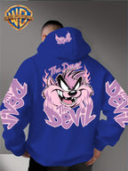 Le Yitong Tasmanian Devil Big Mouth Monster Print Hoodie, with Sleeve Print Design, Kangaroo Pouch And Drawstring Hood, Suitable for Autumn/Winter Casual Wear And Outdoor Activities - Blue