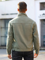 Men'S Summer Regular Wash Denim Non-Stretch Solid Regular Casual Outing Olive Green Denim Jacket - fern green