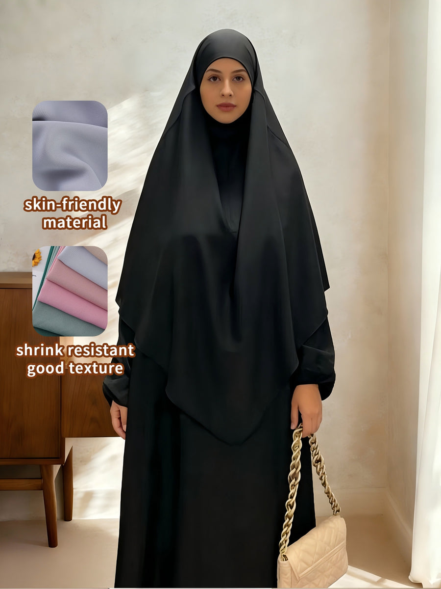 2pcs Easy Solid Abayas, Dignified Long-Sleeved Dresses, Asian Women'S Size Clothing, Elegant And Suitable for Gifting During Ramadan - Black