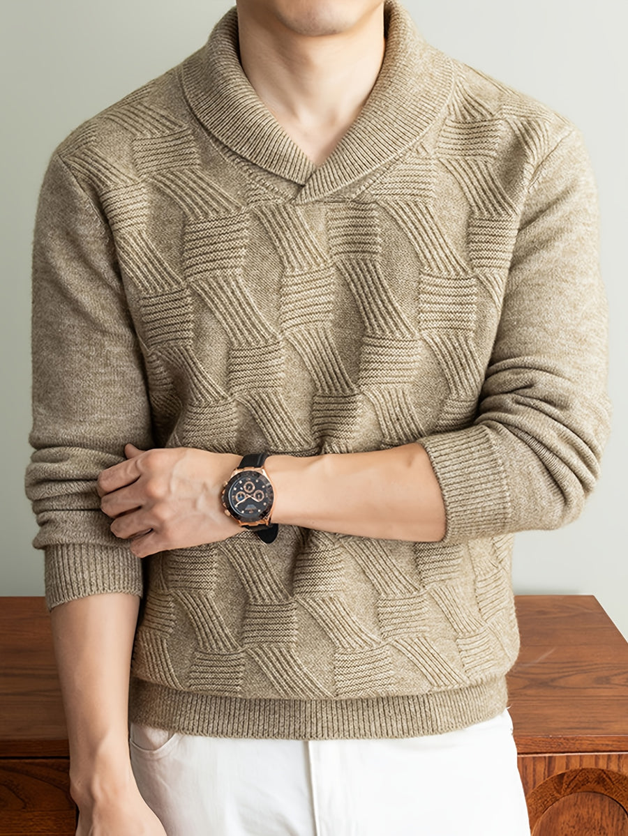 Men'S Seagull Collar Jacquard Knit Sweater, Excellent Warmth, Suitable for Autumn And Early Winter Wear. - SINBOS - Khaki
