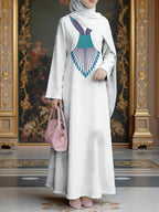 Muslim Women's Dress, Loose Fit Traditional Middle Eastern Robe, Straight Cut Long Sleeve Elegant Muslim Long Dress, Long Abaya, Ethnic Pattern Print Dress, Headscarf Not Included - Mixed colors