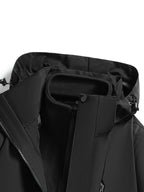 Men'S Solid Color 3-In-1 Detachable Windbreaker with Fleece Lining 2pcs Set, Wear-Resistant Woven Fabric, Zipper And Multi-Pockets, Hook-And-Loop Cuffs, Outdoor Hiking Commuting Fall Winter Windproof Warm Detachable Versatile Jacket - Black