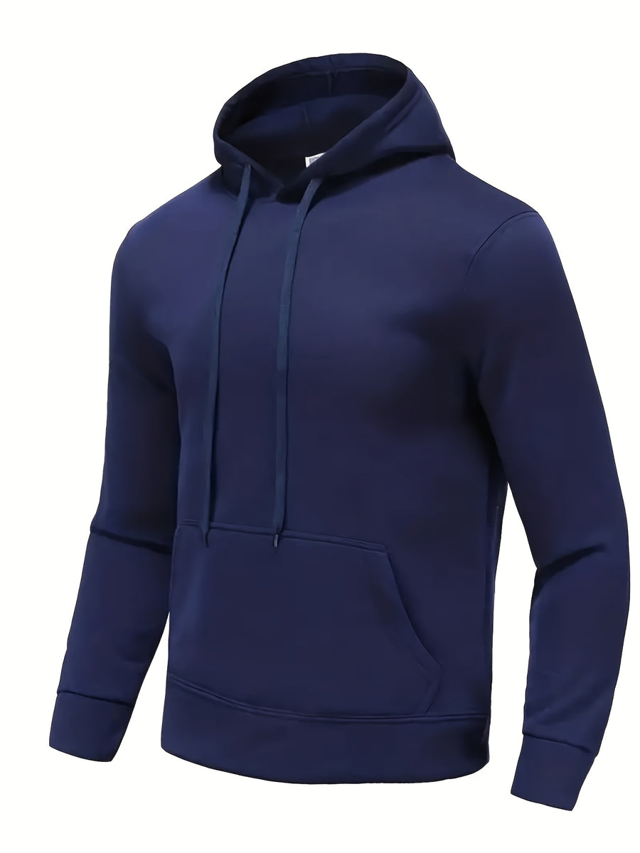 Solid Color Hooded Sweatshirt for Men, Sporty Casual Pullover, Solid Color Long-Sleeve Jacket, Simple and Versatile Warm Top - Navy Color