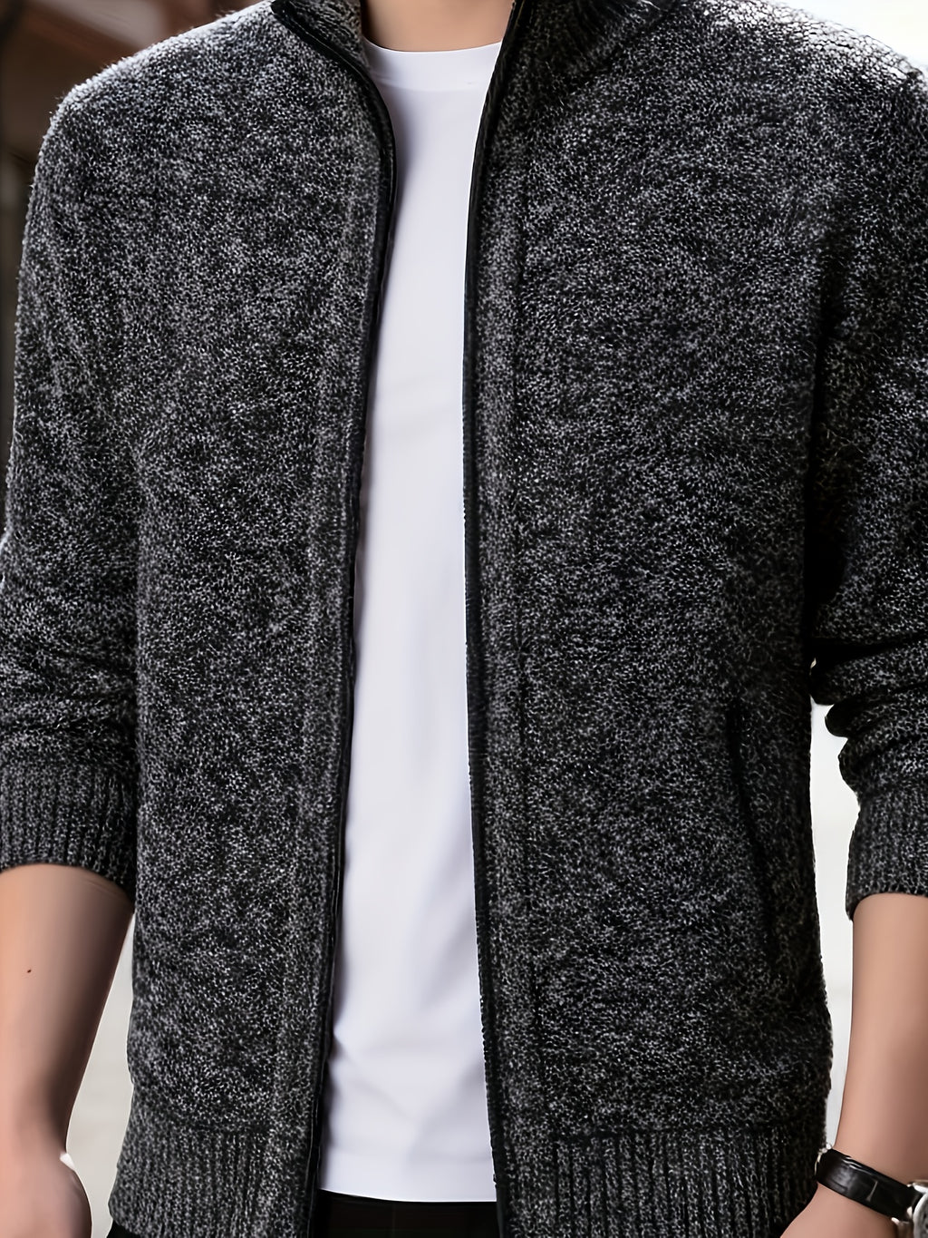1pc Men's Knitted Cardigan Stand up Collar Jacket with Multiple Colors to Choose From, Simple and Stylish Design, Easy to Match with Shirt/T-shirt, Perfect for Commuting and Leisure, Showcasing Elegant Temperament (only One Jacket) - Dark Gray
