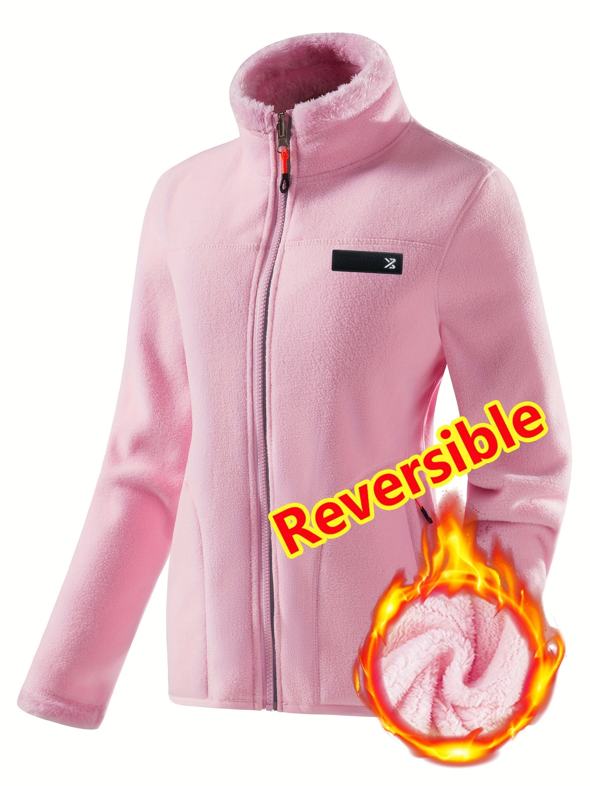 Women's Spring Casual Jacket, Thickened Shaggy Warm Printed Reversible Coral Sweatshirt, Double-Sided Outerwear - pink