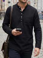 Men'S Four Seasons Casual Long Sleeve Shirt - Ink Black