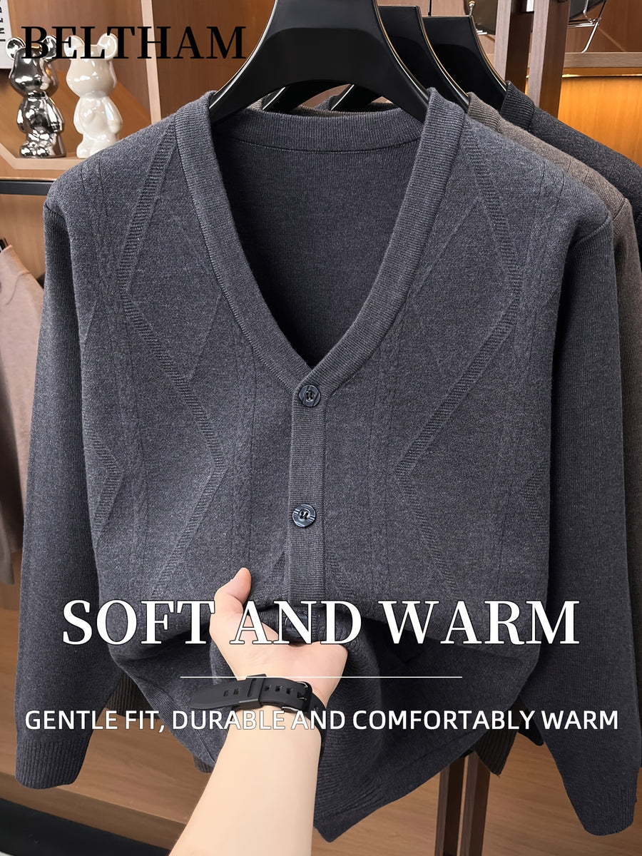 Autumn Winter Men Thick Knit Cardigan, Ideal Gift for Dad and Father, Button Design with Pockets, Warm Cold Resistant Soft Comfortable Sweater, Elegant Versatile Top Cardigan Coat for Daily Casual Business Sports Fishing Camping Wear - Medium Gray