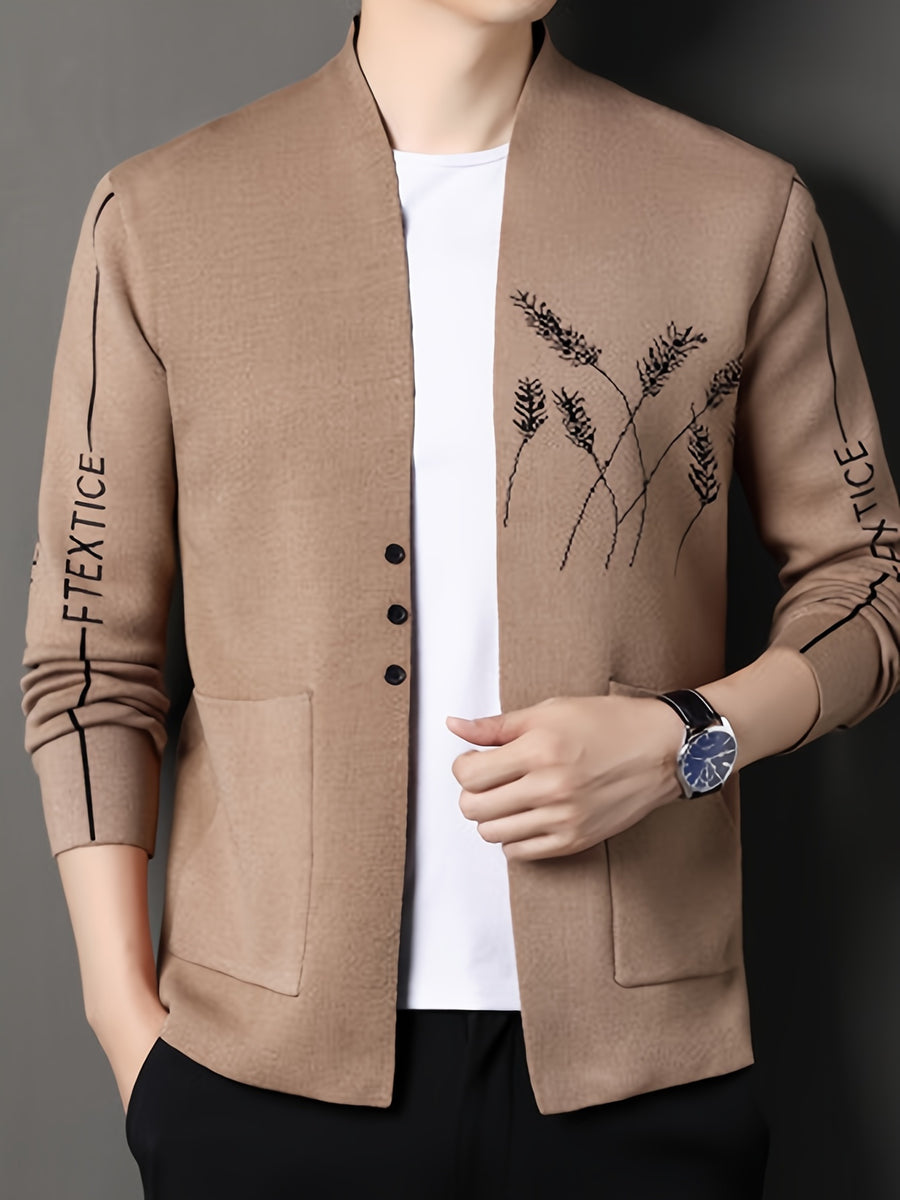 Father'S Day Gift for Men 2024 New Men'S Wheat Ear Jacquard High-Elastic Knit Cardigan, Fashionable Japanese Korean Trendy Outerwear Top - Camel