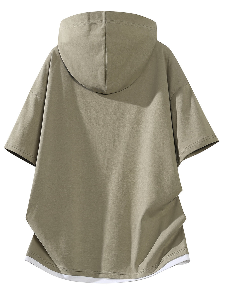 Men'S Hooded Short Sleeve T-Shirt, Athletic Style Short Sleeve, Casual Summer Cool Top - Gray Green