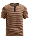 Men's Summer Short-Sleeve Color-Block Striped T-Shirt - Khaki