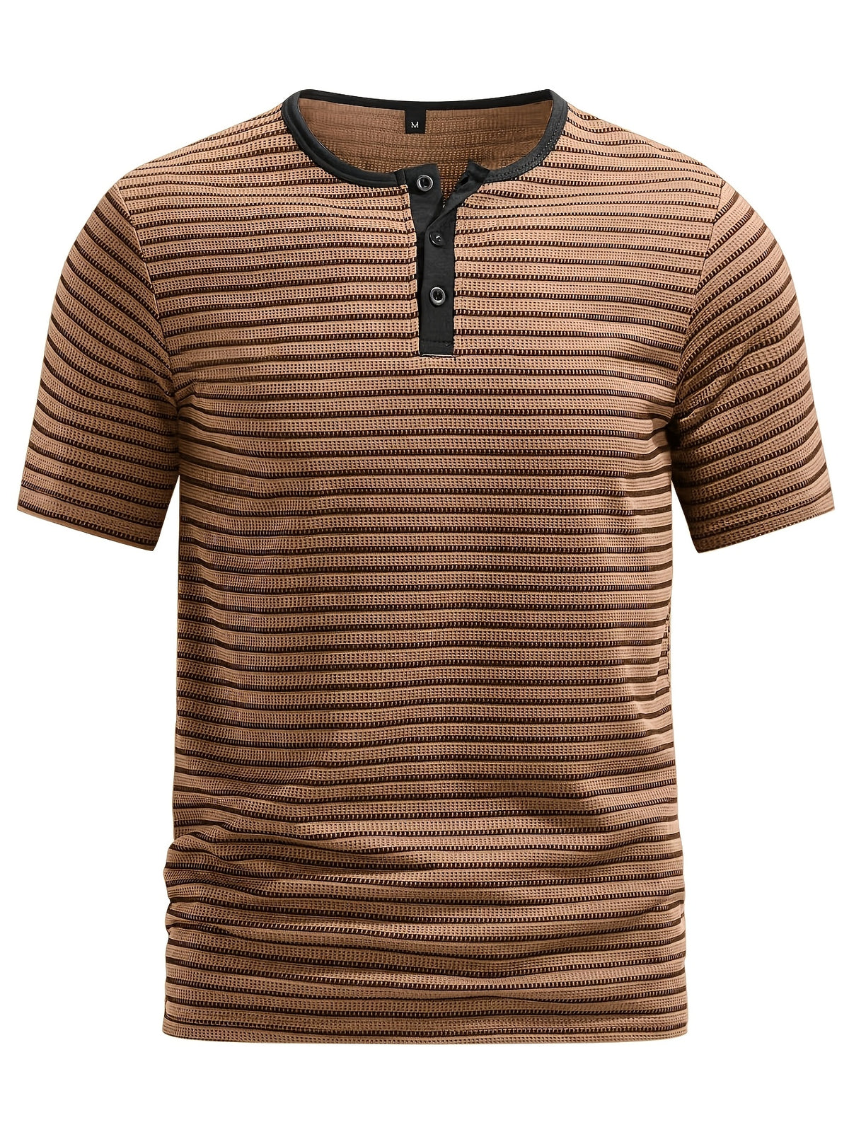 Men's Summer Short-Sleeve Color-Block Striped T-Shirt - Khaki