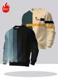 2pcs Men's Crew Neck Sweatshirt - Casual Printed Top, Outdoor Leisure Crew Neck Sweatshirt, Basic Versatile Style with Print - Mixed colors
