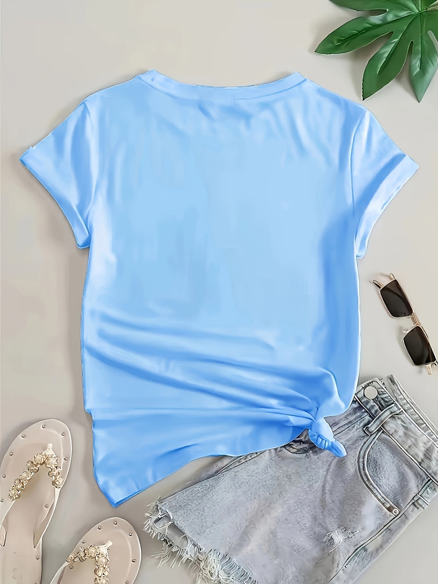 Women'S Blended T-Shirt – Classic Fit, Soft And Breathable, Casual Wear, Timeless Round Neck Design, Versatile for Various Outfits, Stretchy And Comfortable, Machine Washable - Blue