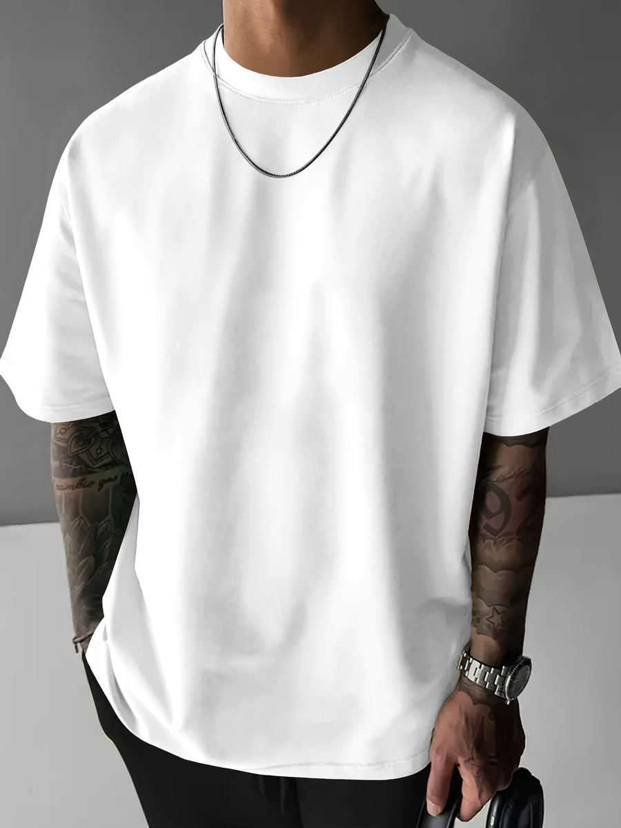 Men'S Short Sleeve T-Shirt, 100% Fabric, Loose Fit, Fashion Casual Round Neck Top, Spring Summer Outdoor Apparel for Men, Tops for 11 Holidays - White