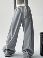 Wide Leg Sweatpants with Contrast White Elastic Waistband, White Side Piping Stripes, Convertible Adjustable Hem Cuff Two Ways Wearing Pants, Four Seasons Breathable Casual Athletic Joggers for Yoga Daily Street Outfits - Star Gray