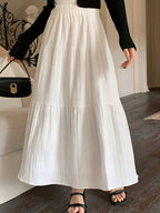 Elastic Waist Layered Skirt, Women'S Loose Pleated Skirt, Natural White, Suitable for Daily Casual Occasions, Perfect for Spring And Autumn. - White
