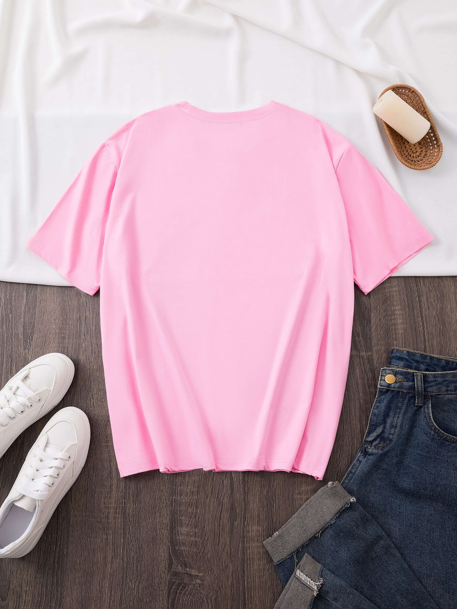 Women's Oversized Round Neck Short Sleeve T-Shirt - Blouse with - Letter Print (Suitable for Initial/ending Letters) - Loose Fit Casual & Elegant - Top - Machine Washable Comfortable Casual Attire for & Outfits - Dark Pink