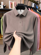 Men's Lapel Long Sleeve Polo Shirt Thickened Warm Top Autumn Winter Business Casual Layering Apparel for Middle Aged Dad Versatile Daily Outfit Suitable for Golf Fishing Tennis Sports Office And Daily Wear for Men - Coffee Color