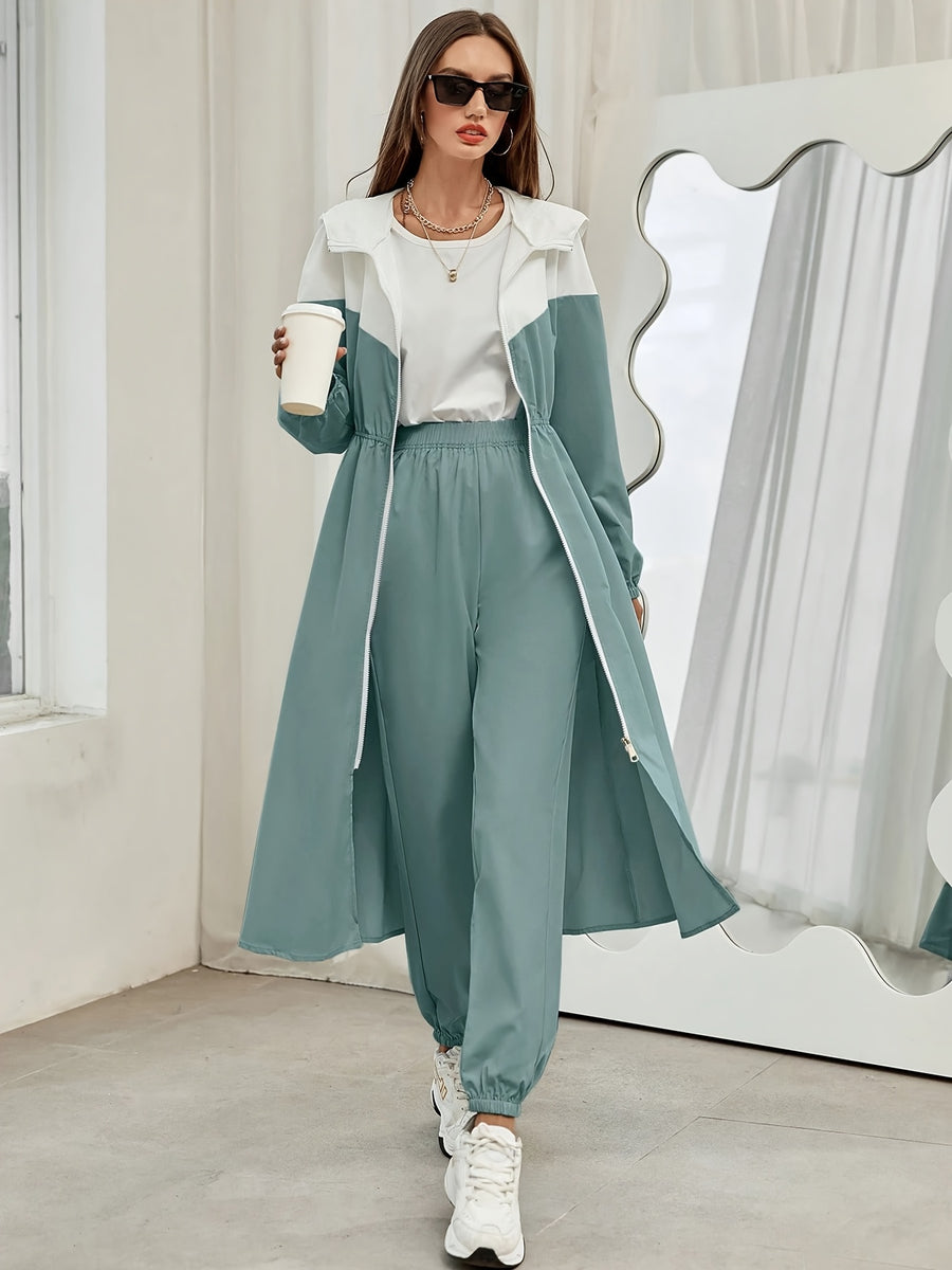 WY260622044 Autumn Women'S Color-Block Hooded Jacket And Pants Set 2pcs Set - Mint Green