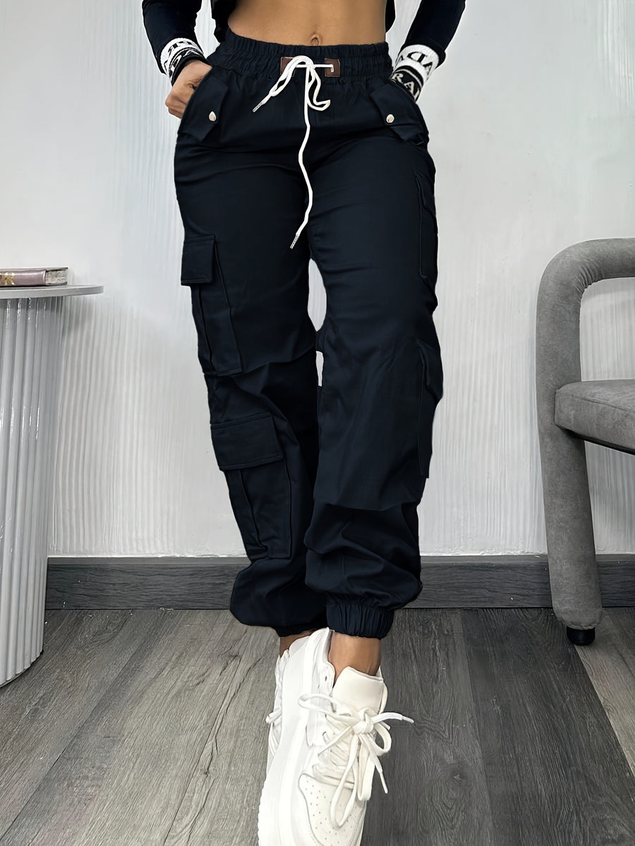 Christmas, Women'S Casual Drawstring Elastic Waist Jogger Pants, Minimalist Design Y2K Street Style Multiple Pockets Spring/Summer - Deep Grey